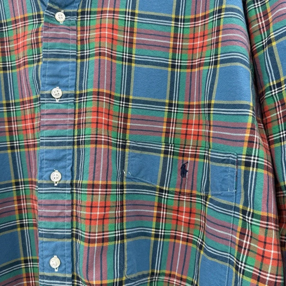 Polo Ralph Lauren Oxford Shirt 3XLT Tall Blue Red‎ Pony Tartan Mens